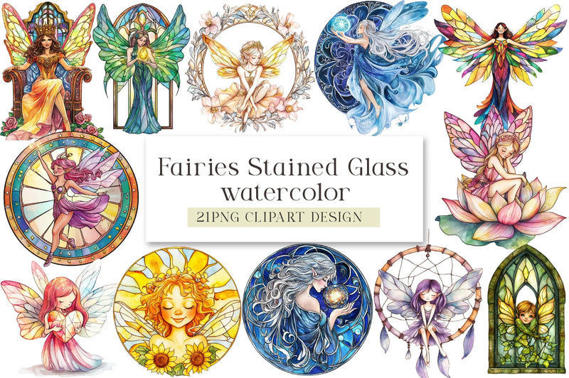 Fairies Stained Glass Clipart Bundle - CraftNest - Digital Crafting and Art