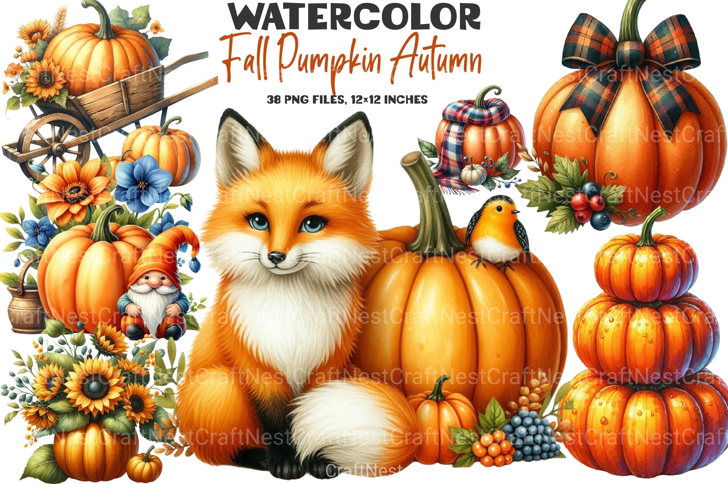 Fall Pumpkin Autumn Clipart Bundle - CraftNest - Digital Crafting and Art