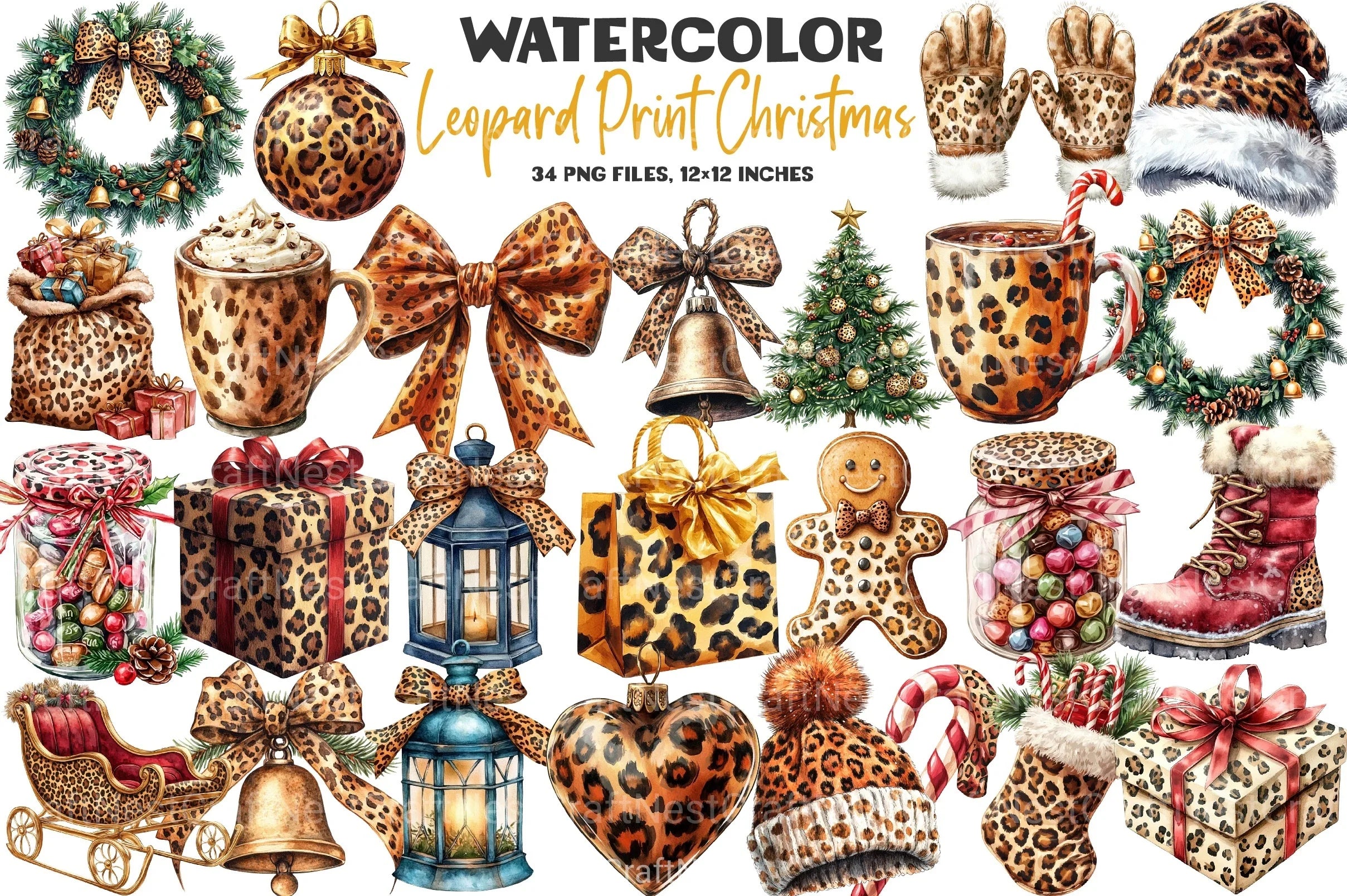 Leopard Print Christmas Clipart Bundle 99 - CraftNest - Digital Crafting and Art