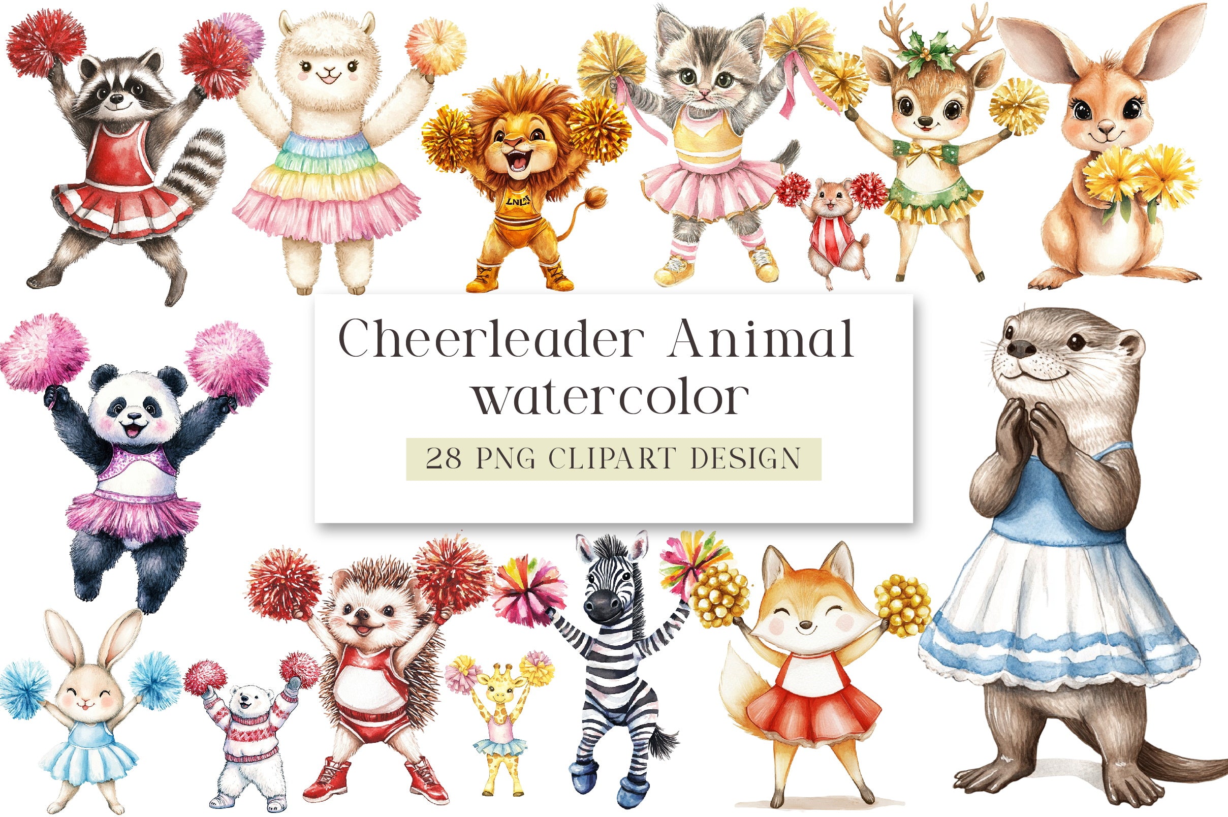 Cheerleader Animal Clipart Bundle