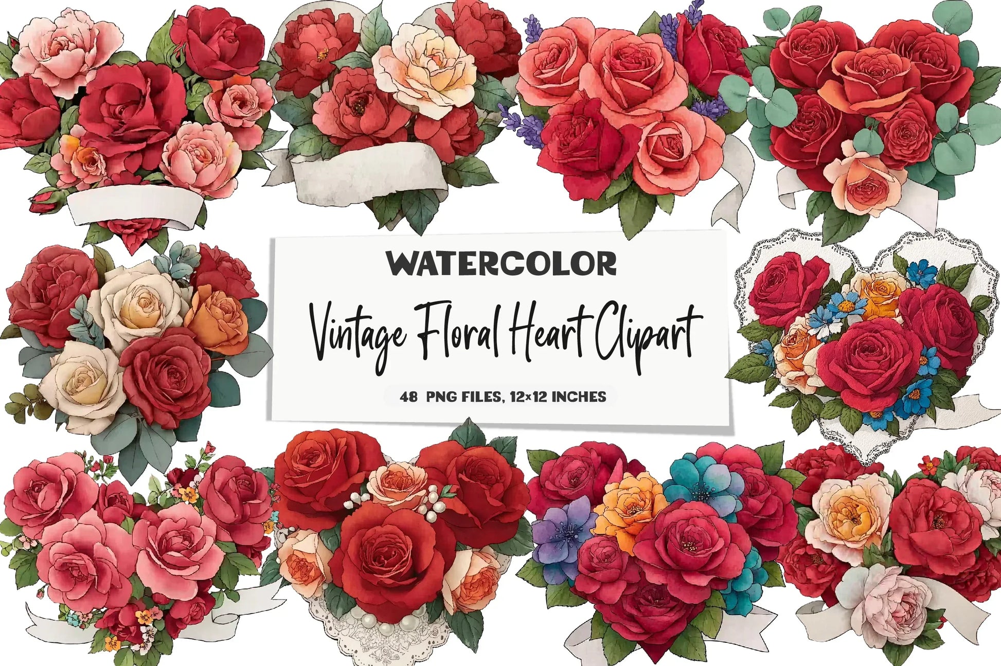Vintage Floral Heart Clipart Bundle - CraftNest - Digital Crafting and Art