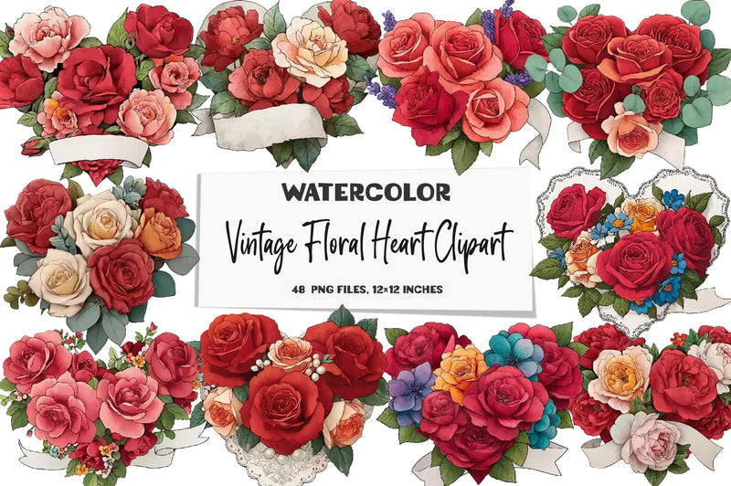Vintage Floral Heart Clipart Bundle - CraftNest - Digital Crafting and Art