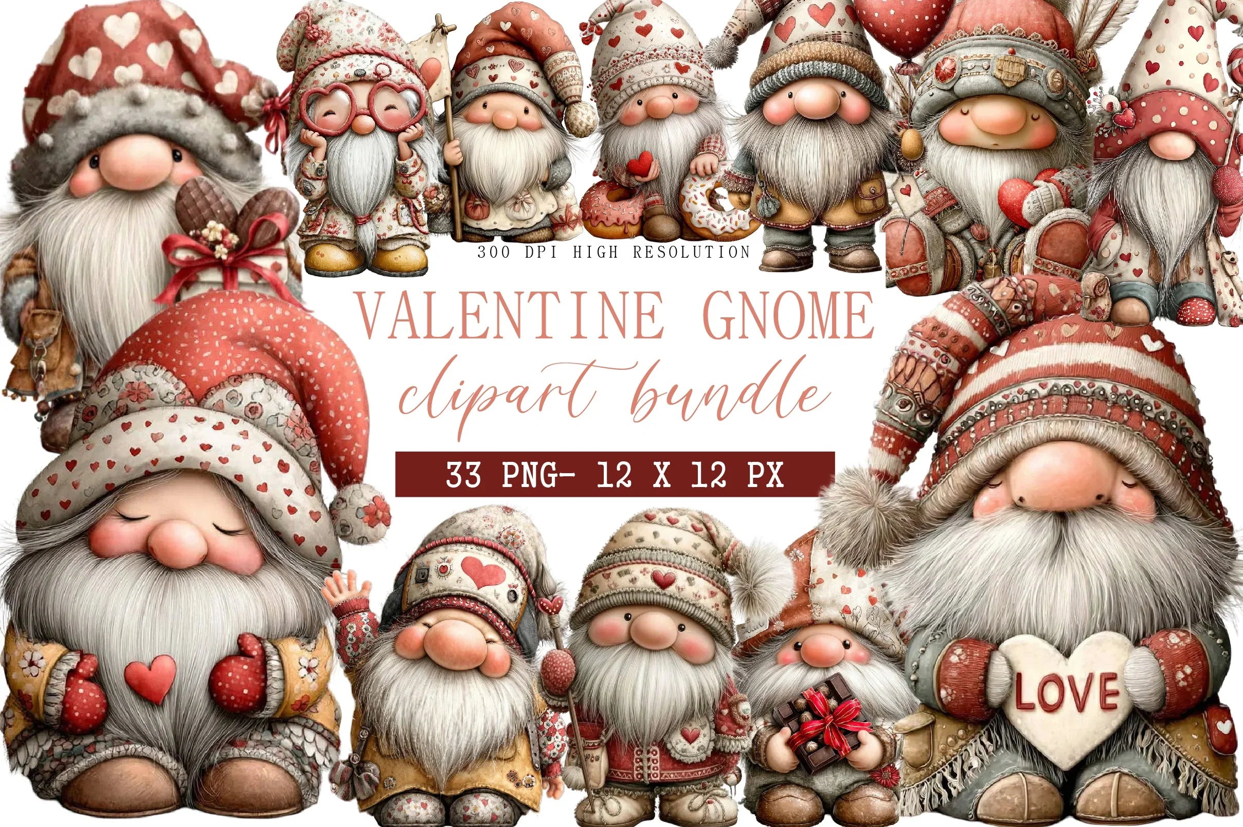 Valentine Gnomes Clipart Bundle - CraftNest - Digital Crafting and Art