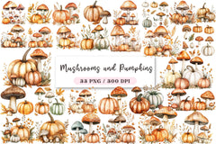 Mushrooms & Pumpkins Autumn Clipart Bundle - CraftNest - Digital Crafting and Art