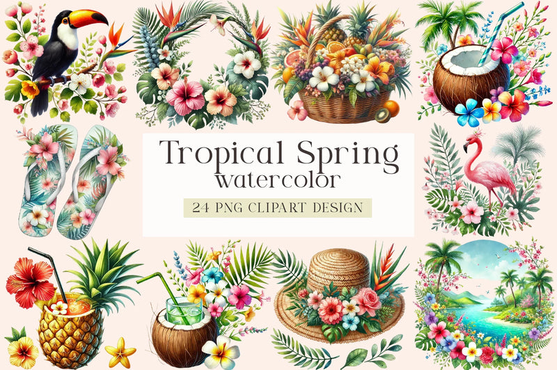 Tropical Spring Clipart Bundle - CraftNest - Digital Crafting and Art
