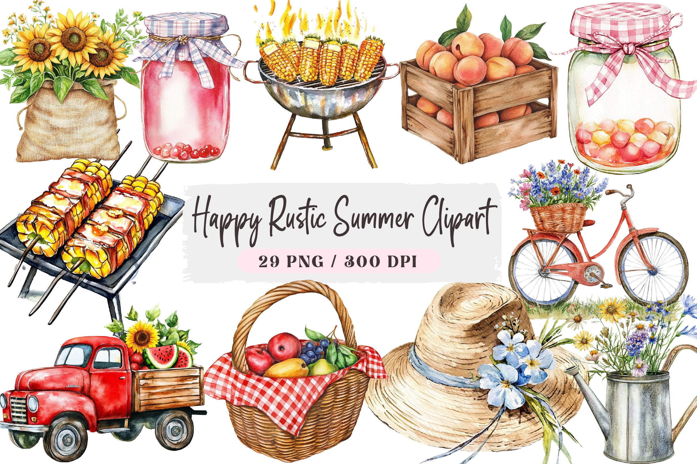 Happy Rustic Summer Clipart Bundle