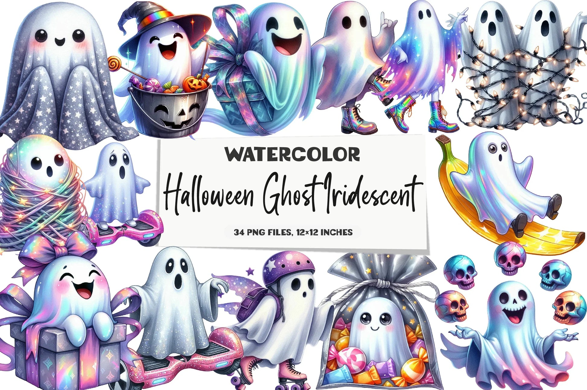 Funny Iridescent Halloween Ghost Clipart Bundle - CraftNest - Digital Crafting and Art