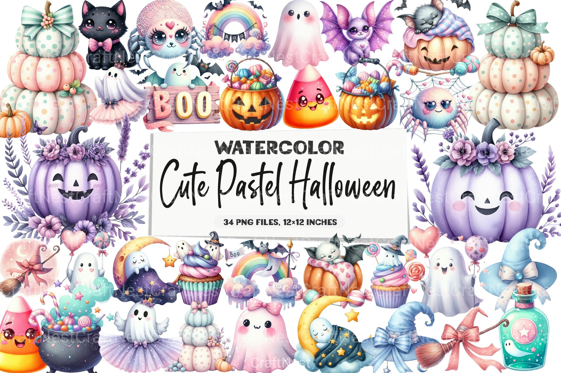 Cute Pastel Halloween Clipart Bundle - CraftNest - Digital Crafting and Art