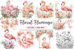 Floral Flamingo Clipart Bundle - CraftNest - Digital Crafting and Art