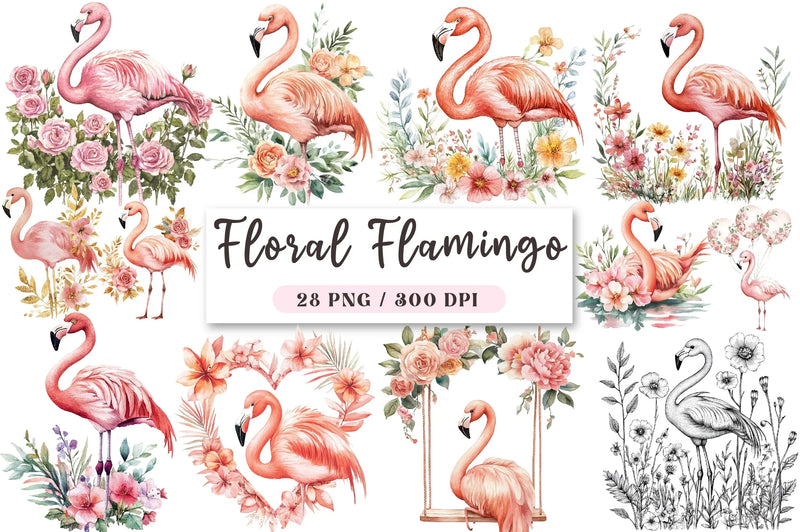 Floral Flamingo Clipart Bundle - CraftNest - Digital Crafting and Art