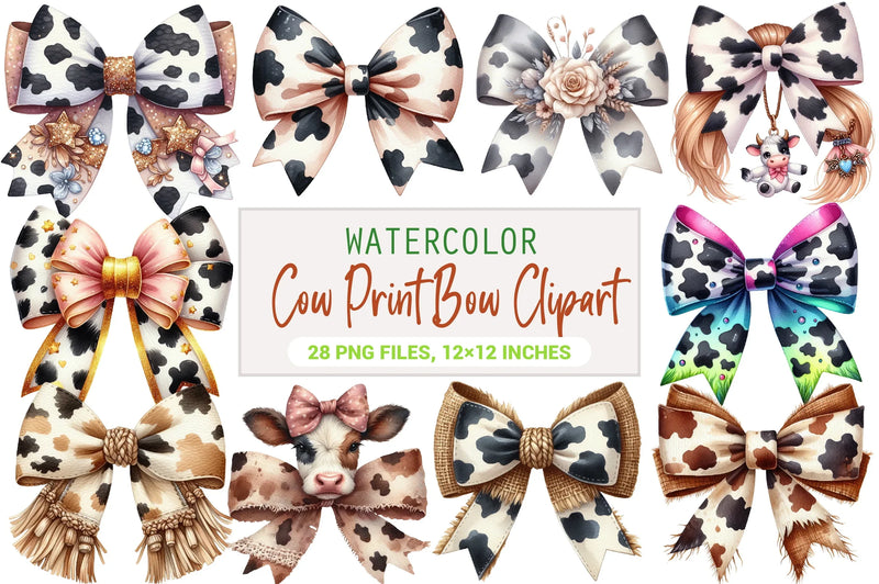 Cow Print Bow Clipart Bundle - CraftNest - Digital Crafting and Art