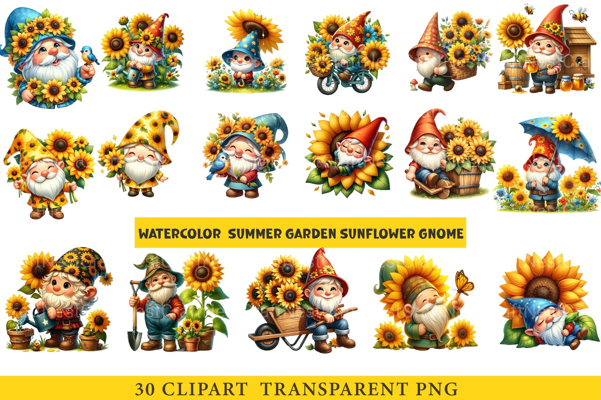 Summer Garden Sunflower Gnome Clipart Bundle - CraftNest - Digital Crafting and Art