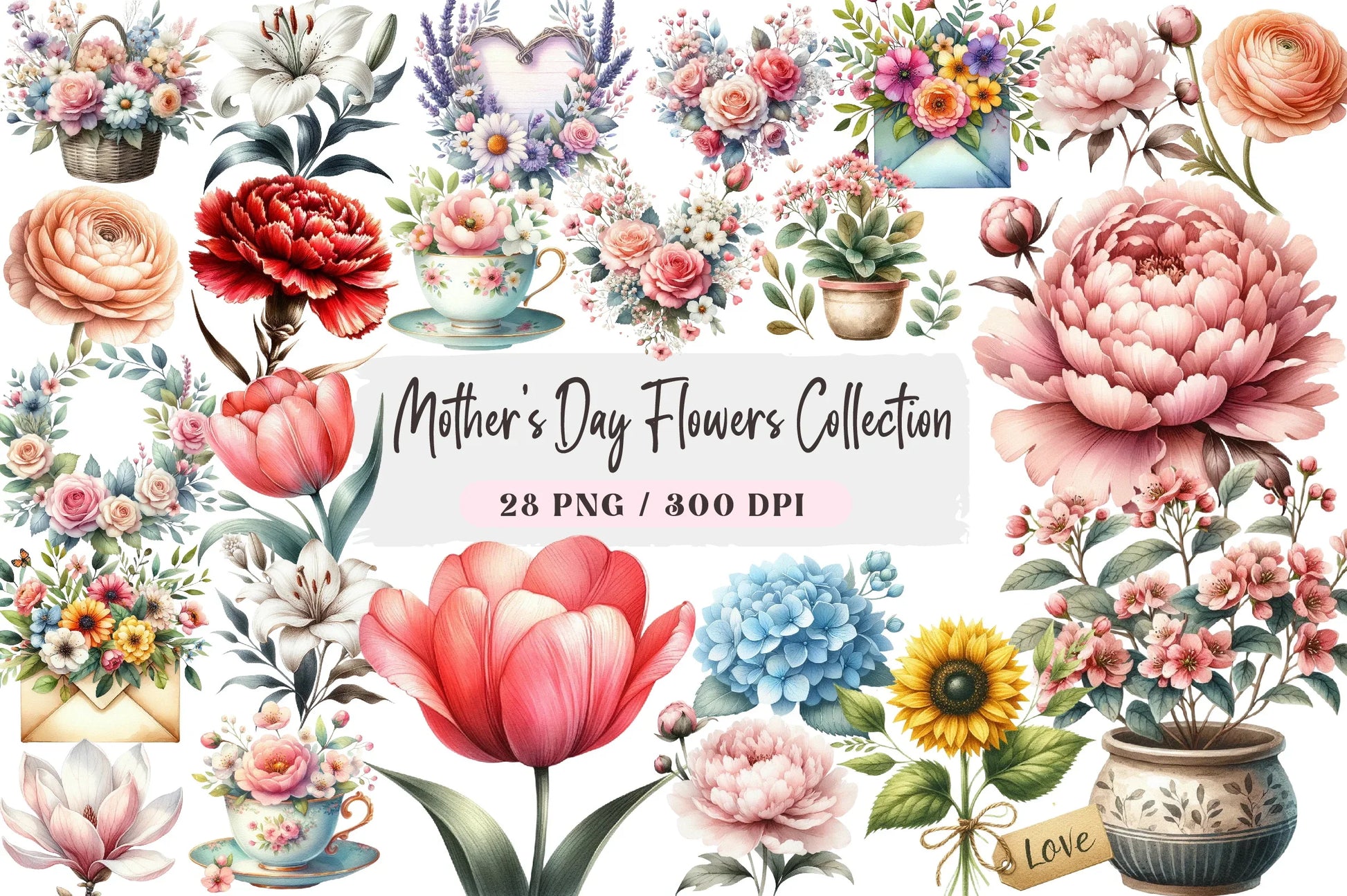 Mother's Day Flowers Clipart Bundle Collection - CraftNest - Digital Crafting and Art