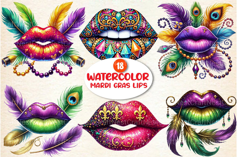 Mardi Gras Lips Clipart Bundle 8 - CraftNest - Digital Crafting and Art