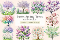 Pastel Spring Trees Clipart Bundle - CraftNest - Digital Crafting and Art