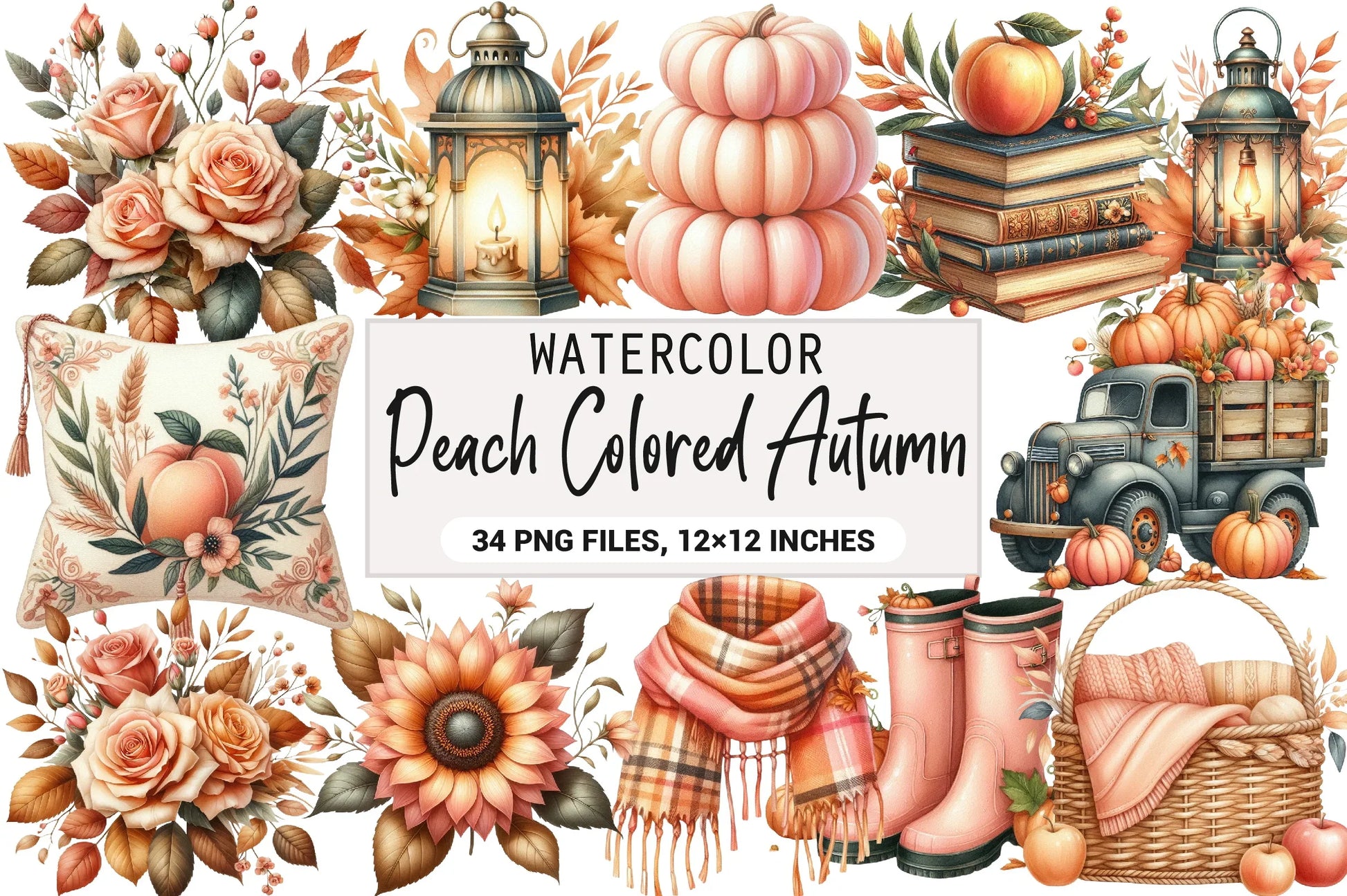 Peach Autumn Clipart Bundle - CraftNest - Digital Crafting and Art