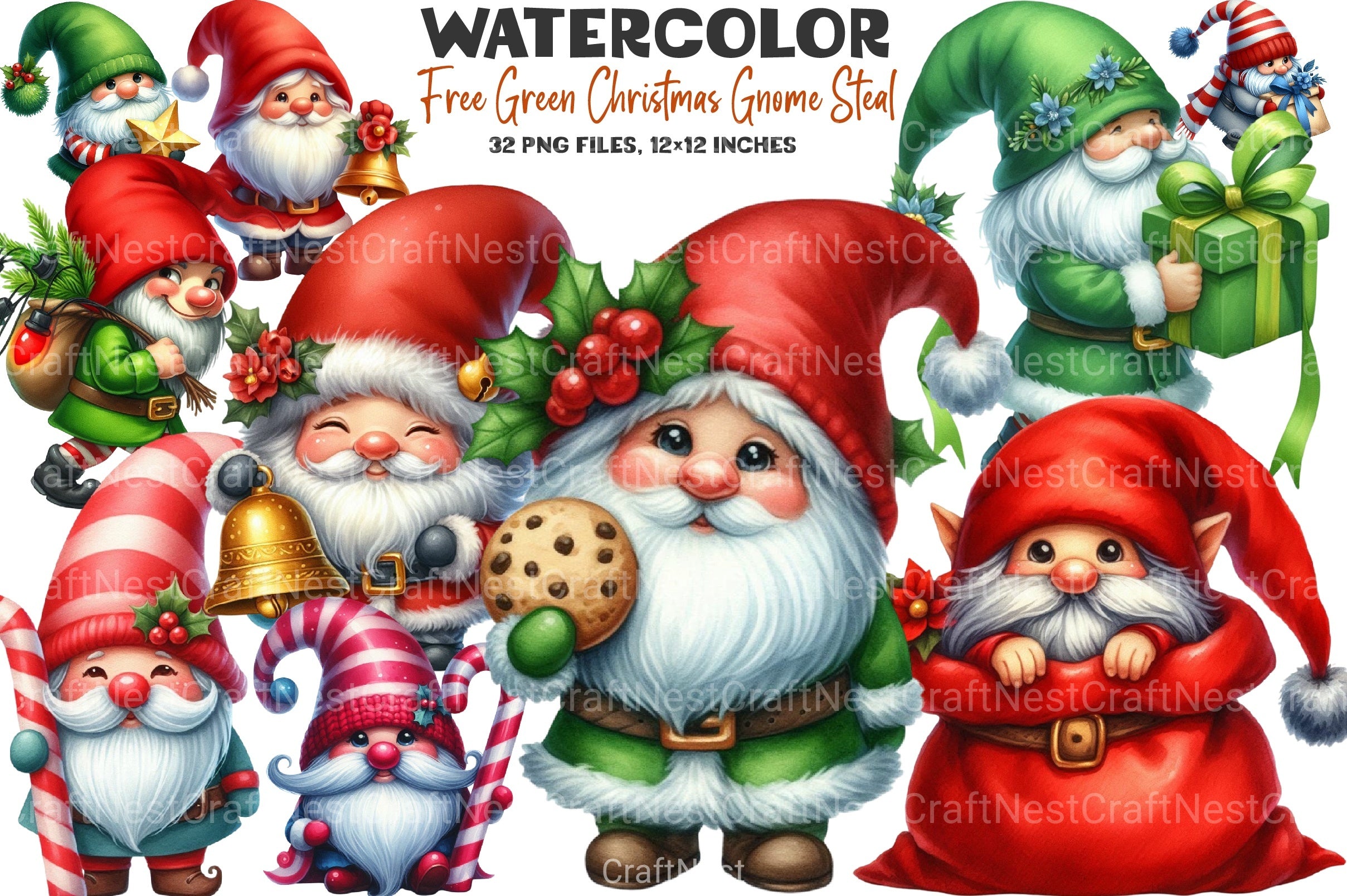 Free Green Christmas Gnome Clipart Bundle - CraftNest - Digital Crafting and Art