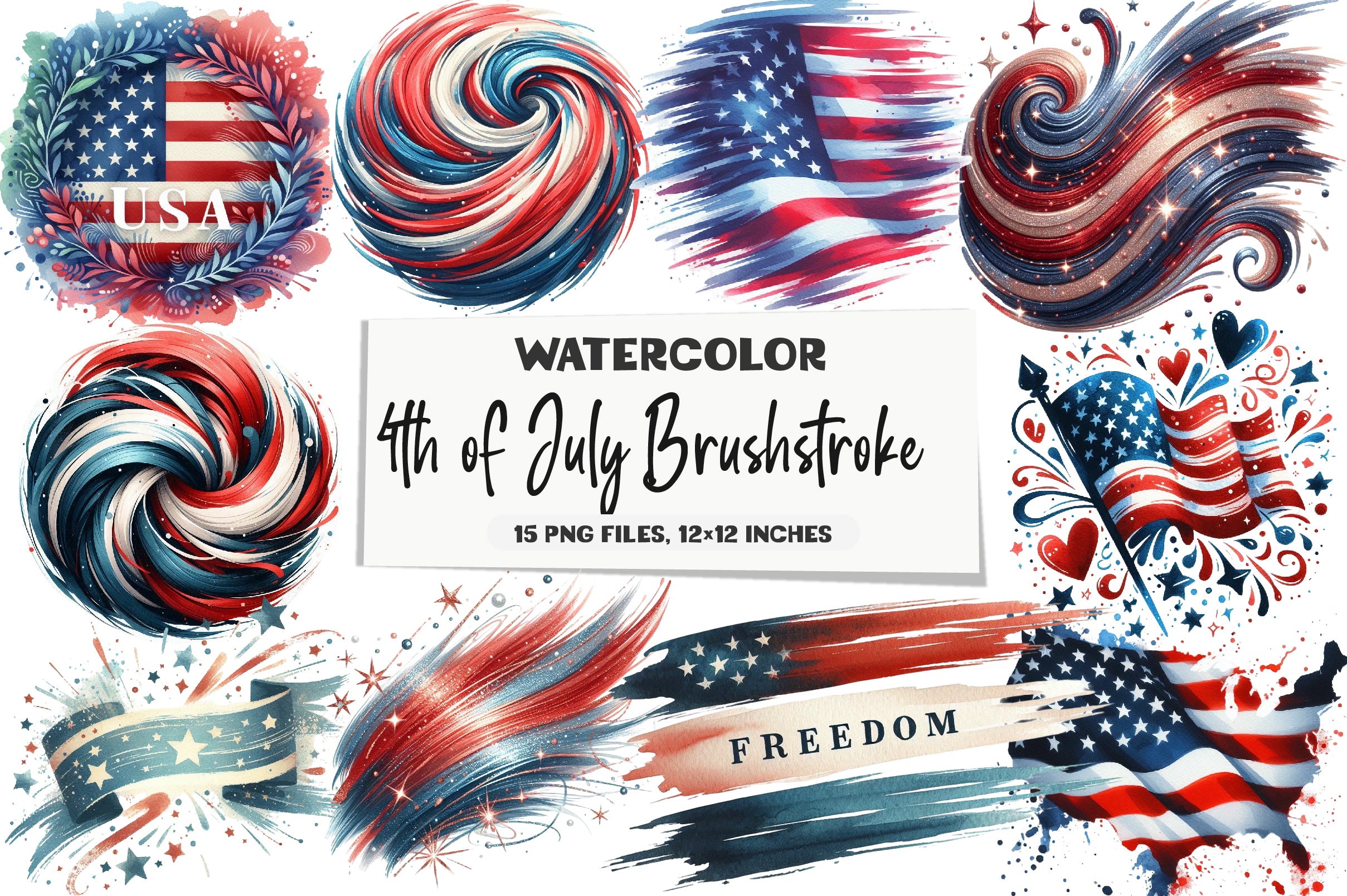 4th of July Brushstroke Clipart Bundle