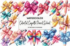 Colorful Coquette Pencil School Clipart Bundle  99 - CraftNest - Digital Crafting and Art