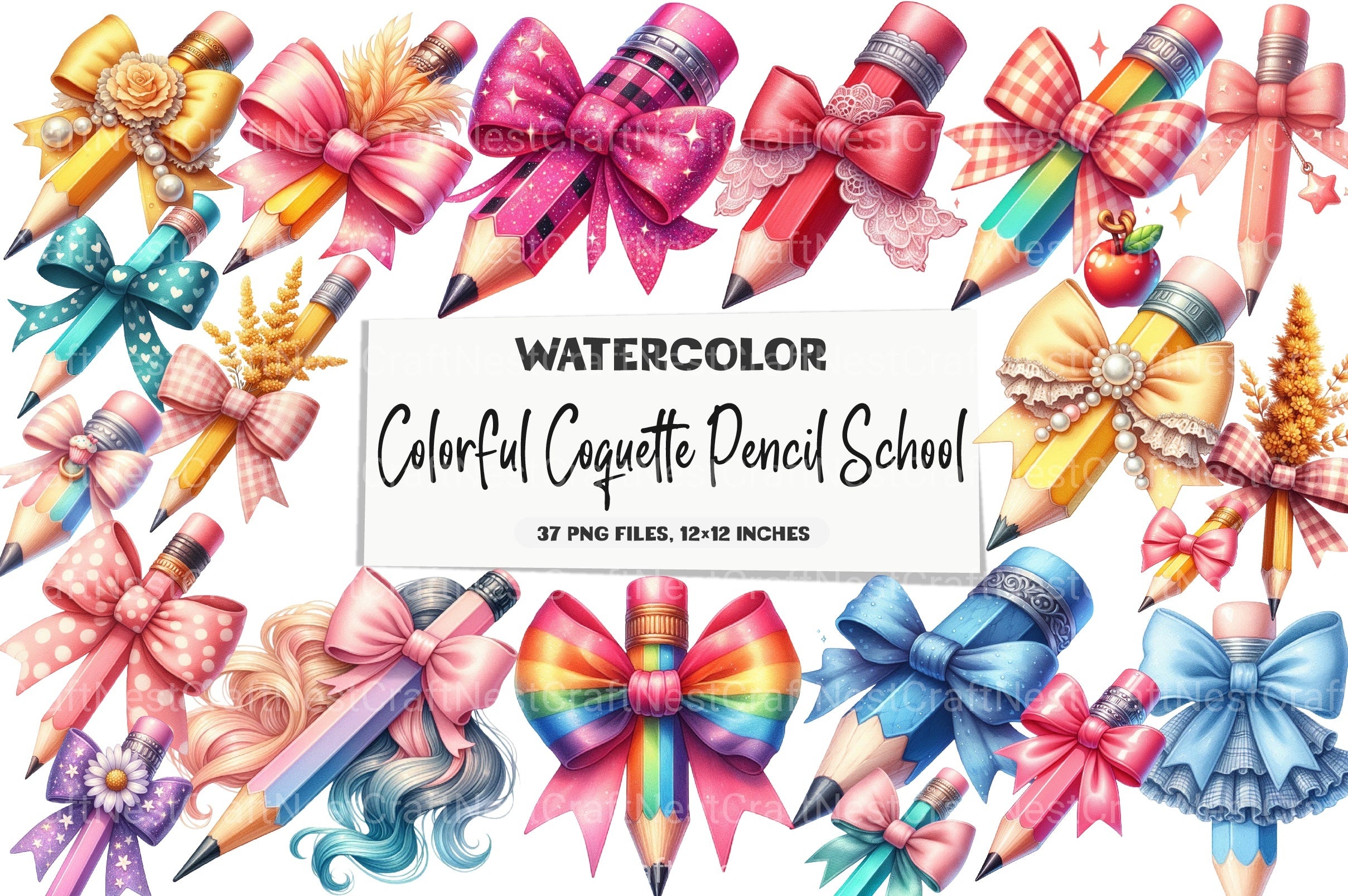 Colorful Coquette Pencil School Clipart Bundle  99 - CraftNest - Digital Crafting and Art