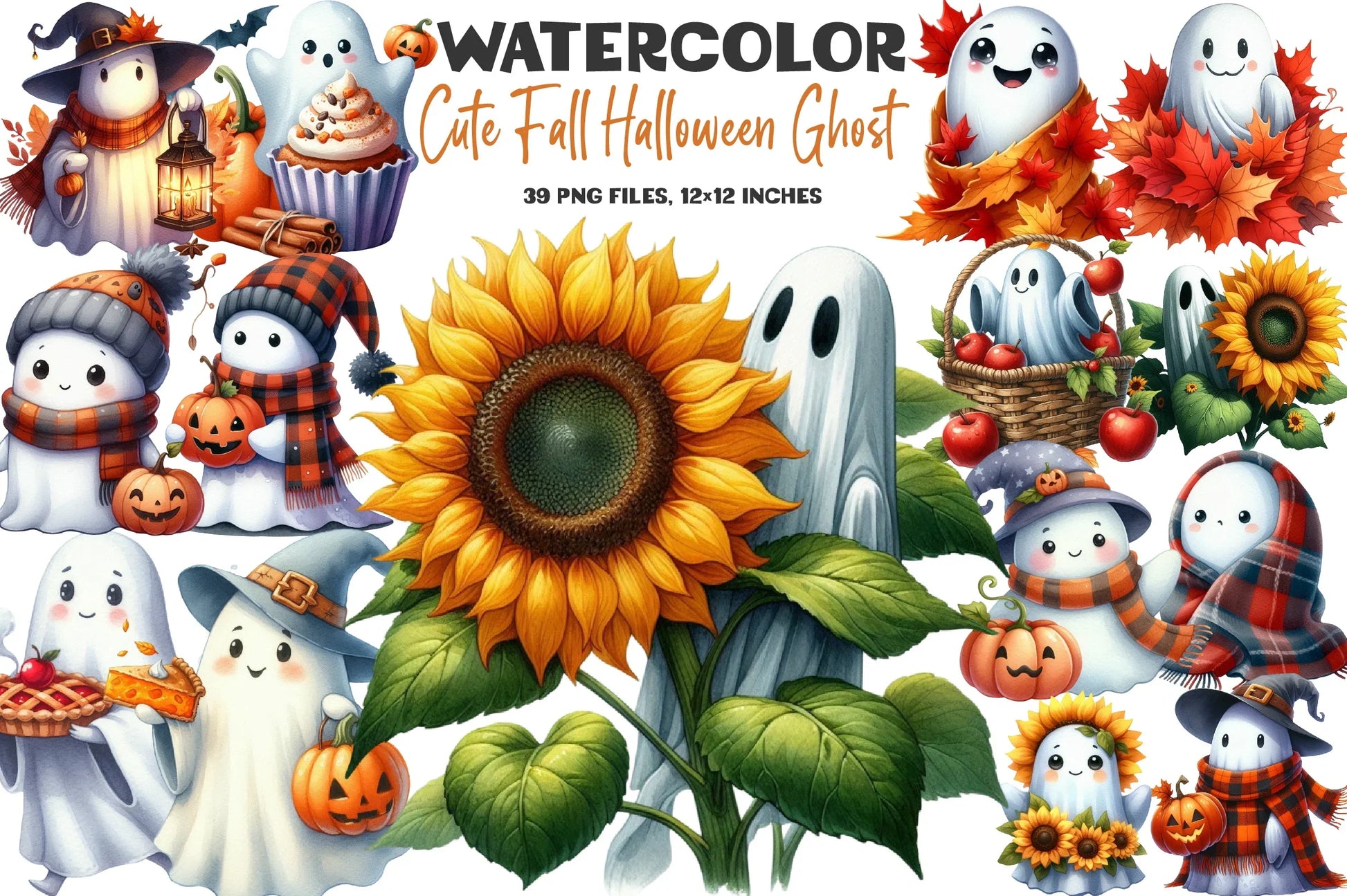 Cute Fall Halloween Ghost Clipart Bundle - CraftNest - Digital Crafting and Art