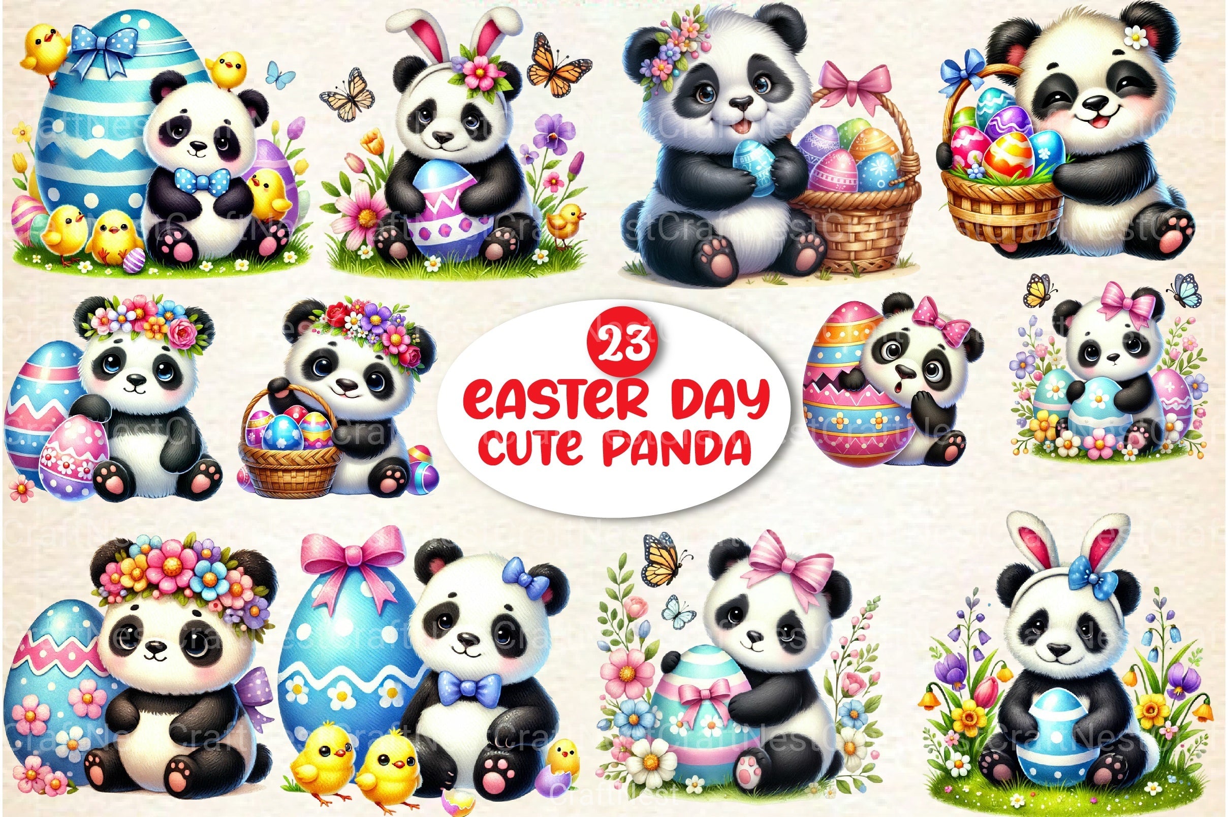 Easter Day Cute Panda Clipart Bundle - CraftNest - Digital Crafting and Art