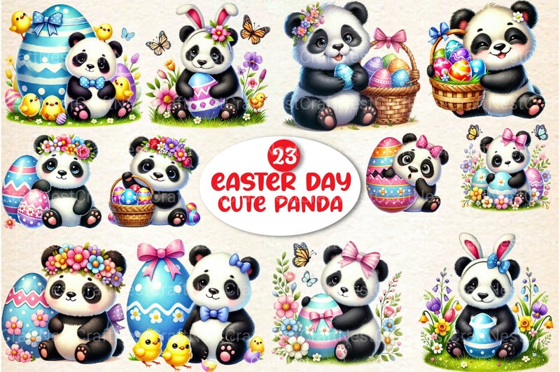 Easter Day Cute Panda Clipart Bundle - CraftNest - Digital Crafting and Art