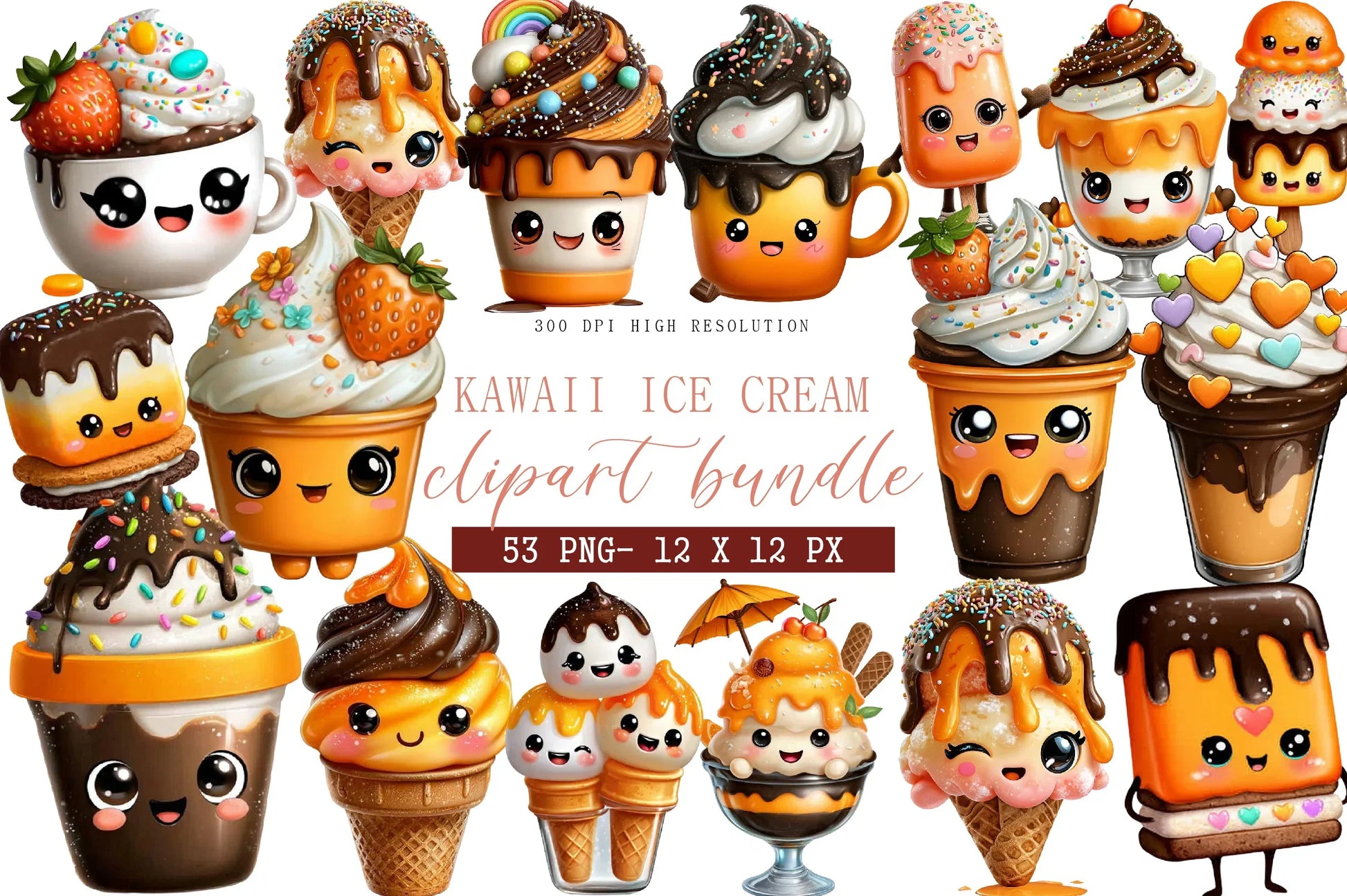Kawaii Ice Cream Clipart Bundle - CraftNest - Digital Crafting and Art