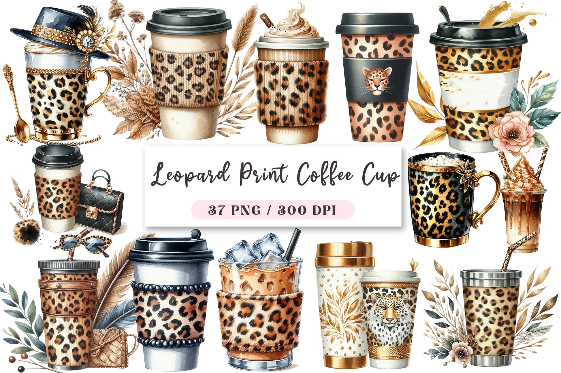 Leopard Print Coffee Cup Clipart Bundle - CraftNest - Digital Crafting and Art