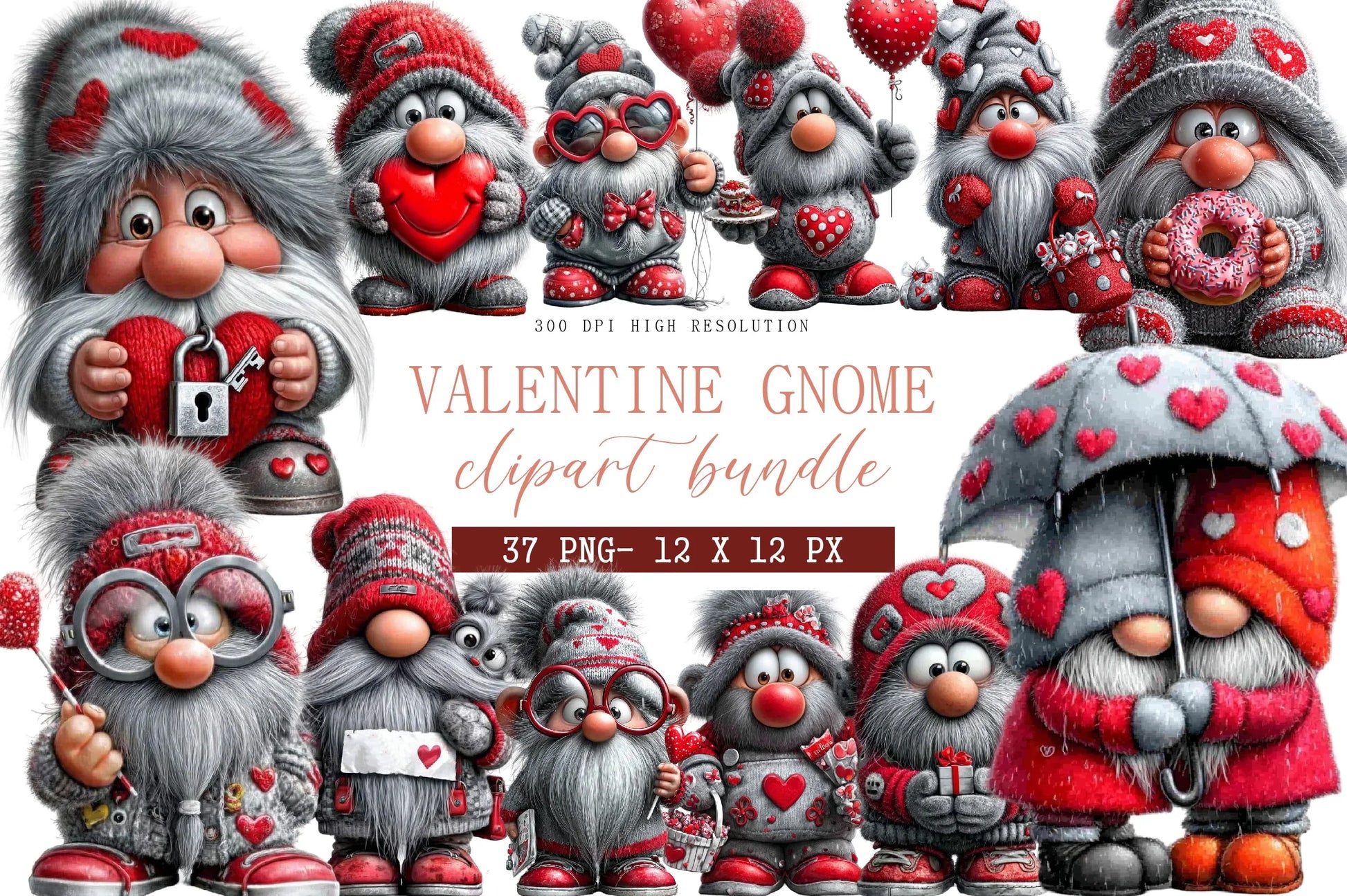 Valentine Gnome Clipart Design Bundle - CraftNest - Digital Crafting and Art