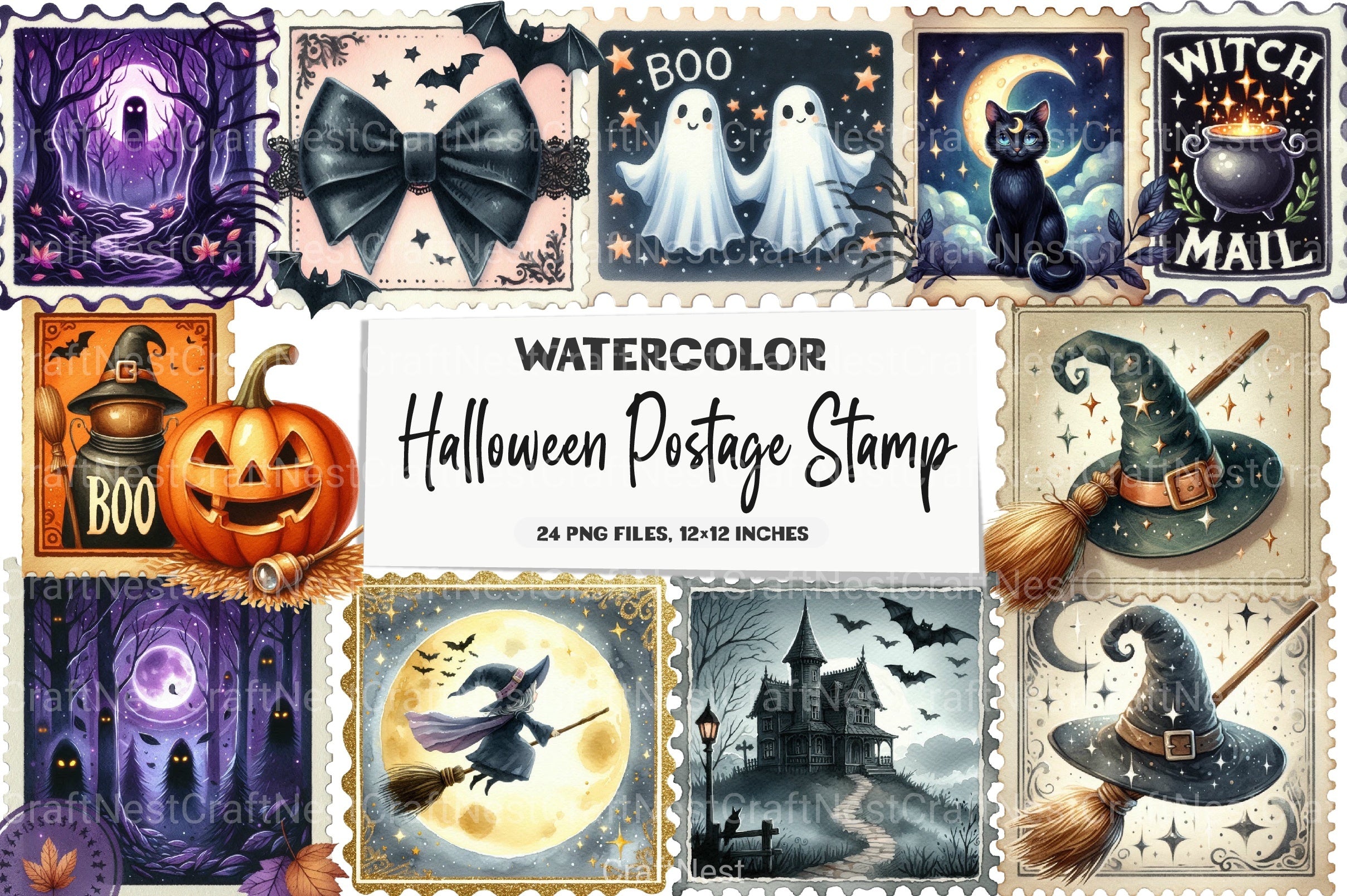Halloween Postage Stamp Clipart Bundle 1 - CraftNest - Digital Crafting and Art