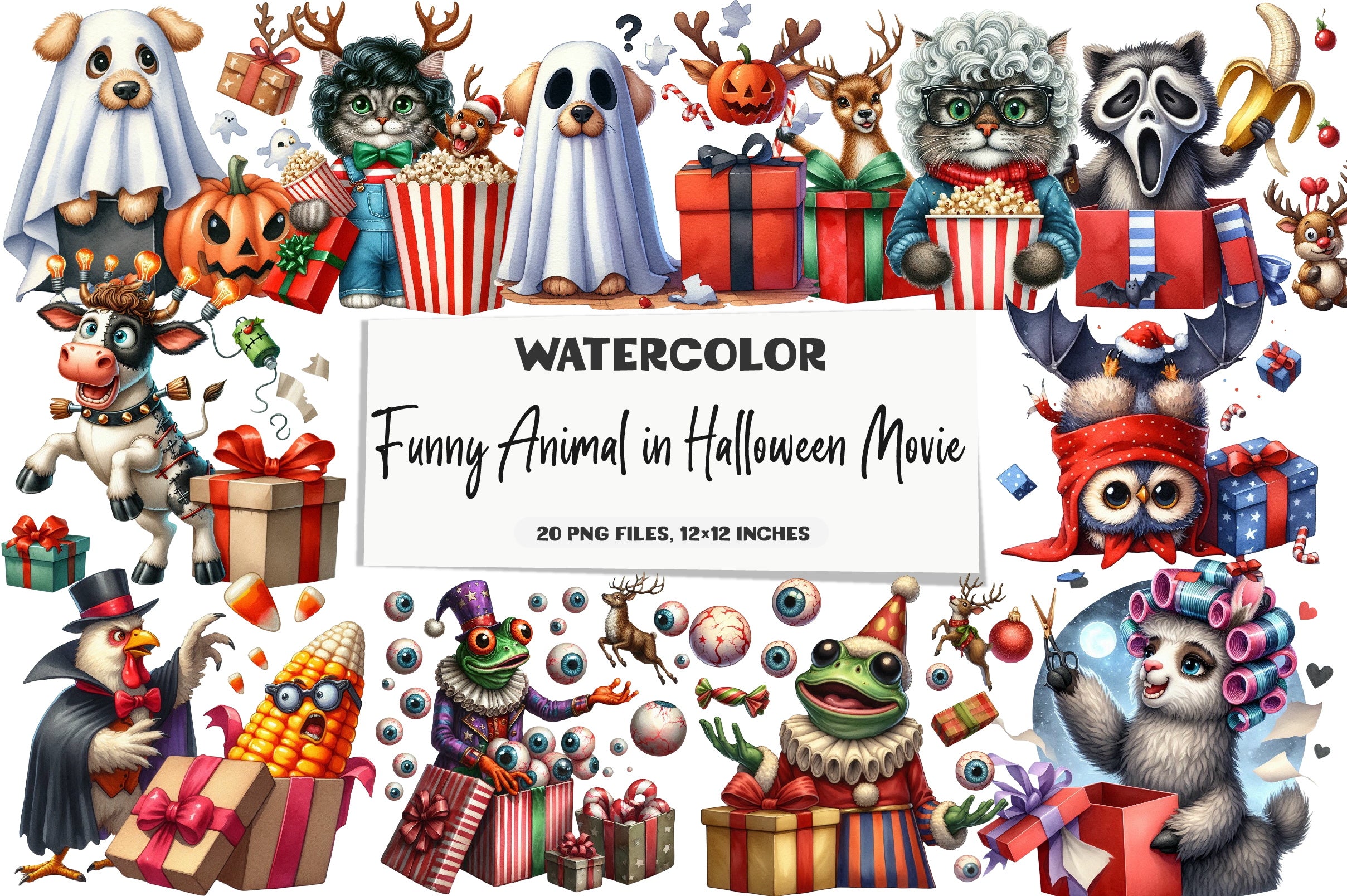 Funny Halloween Animal Movie Clipart Bundle