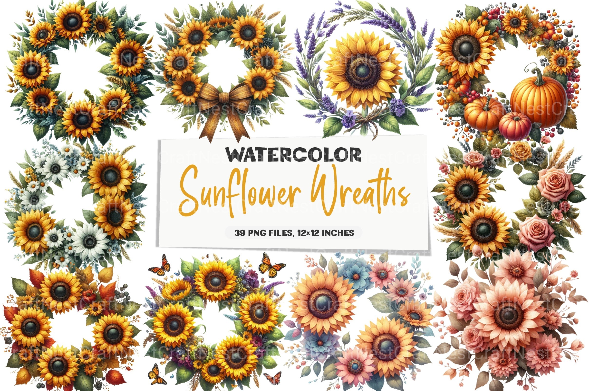 Sunflower Wreaths Clipart Bundle - CraftNest - Digital Crafting and Art