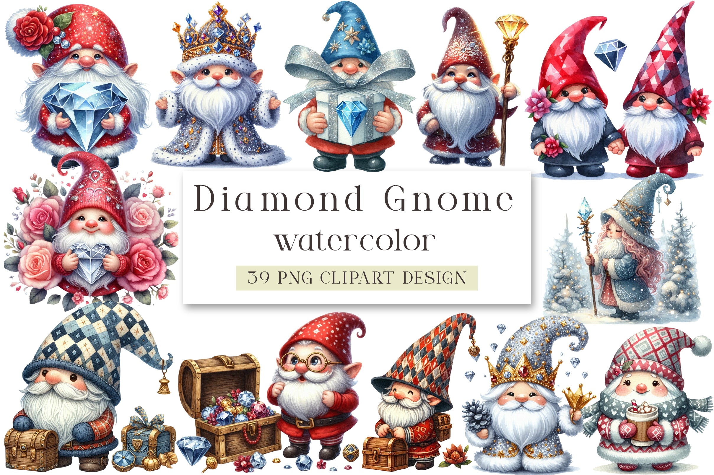 Diamond Gnome Clipart Bundle