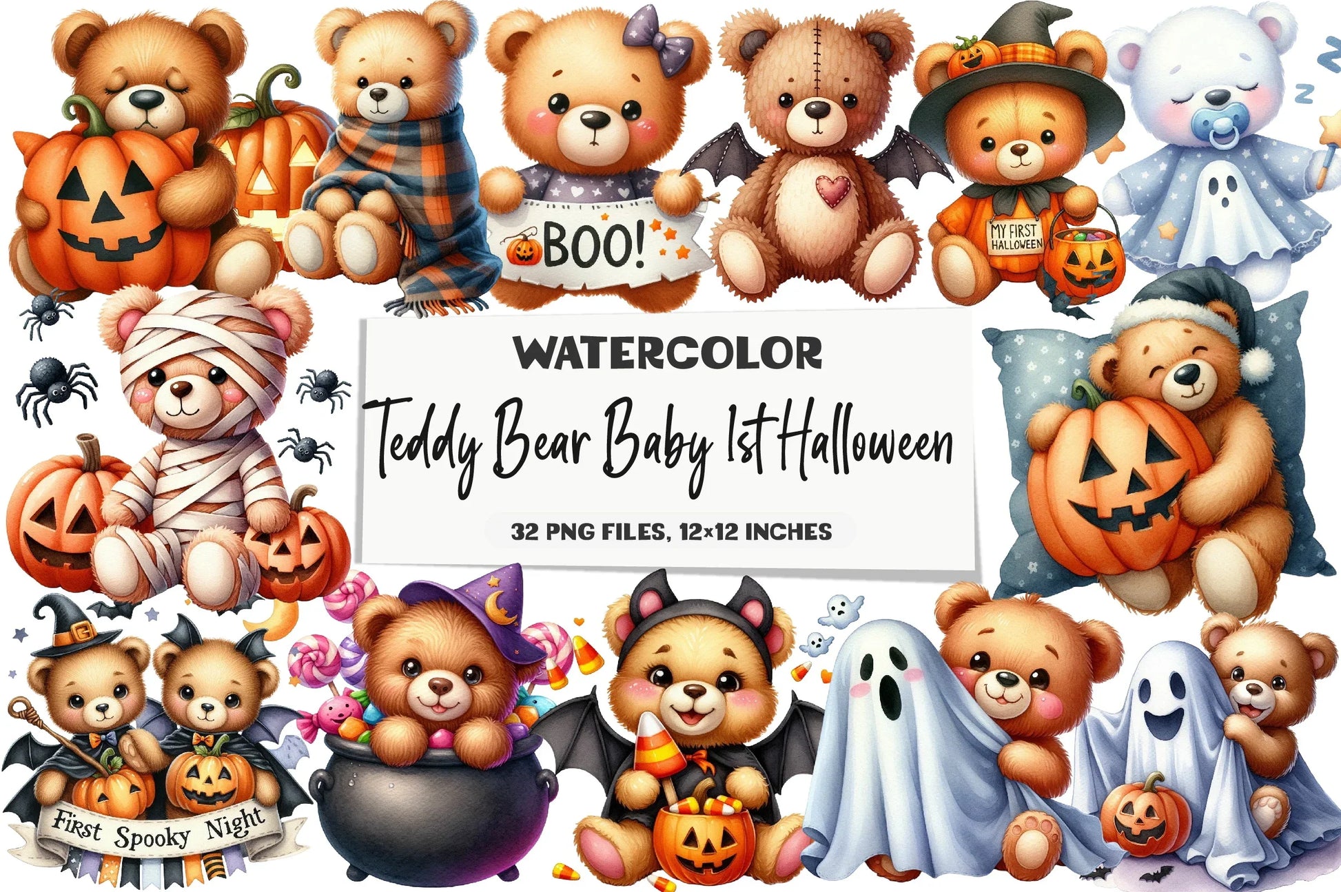 Teddy Bear Baby's First Halloween Clipart Bundle - CraftNest - Digital Crafting and Art