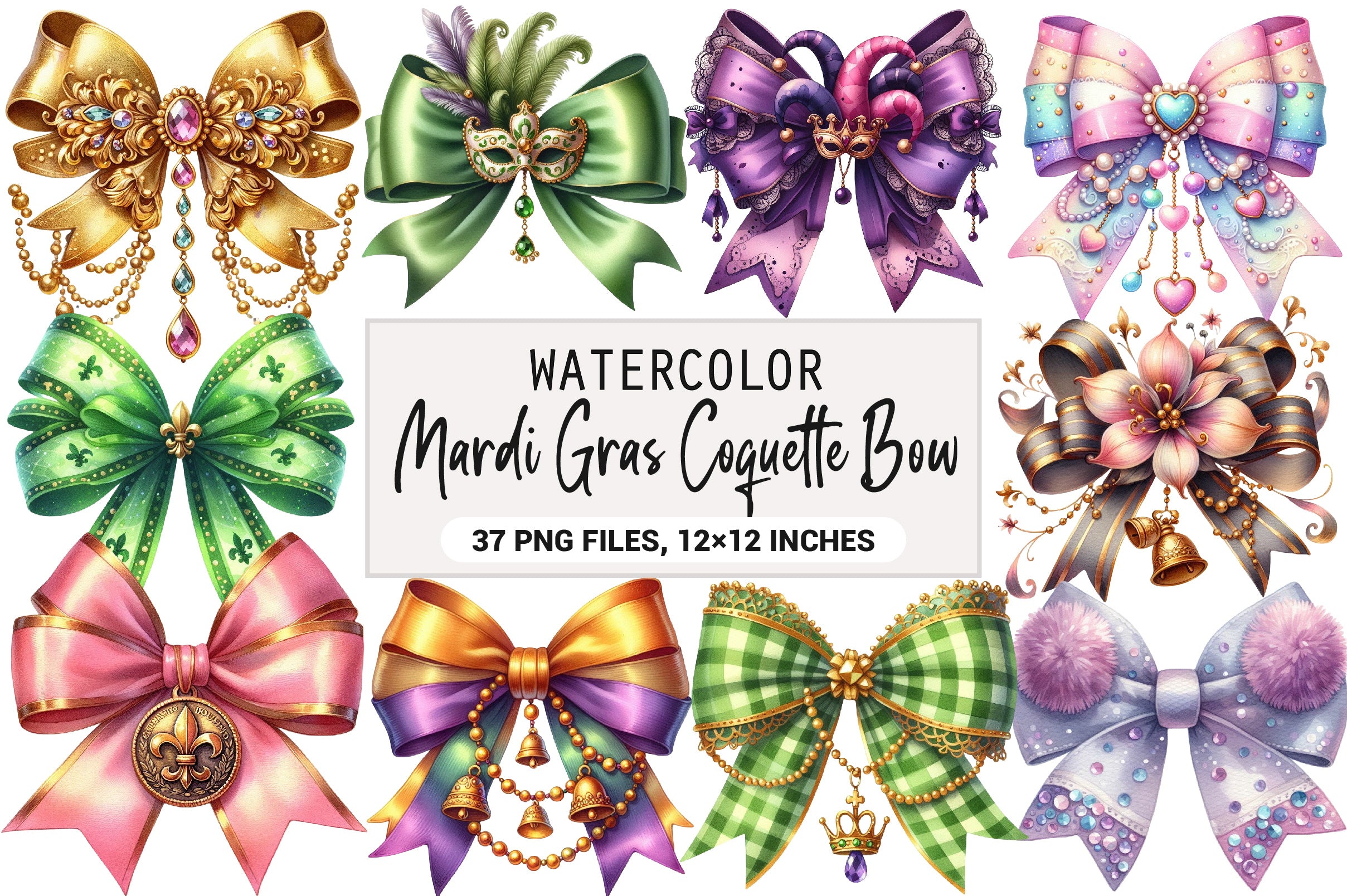 Mardi Gras Coquette Bow Clipart Bundle