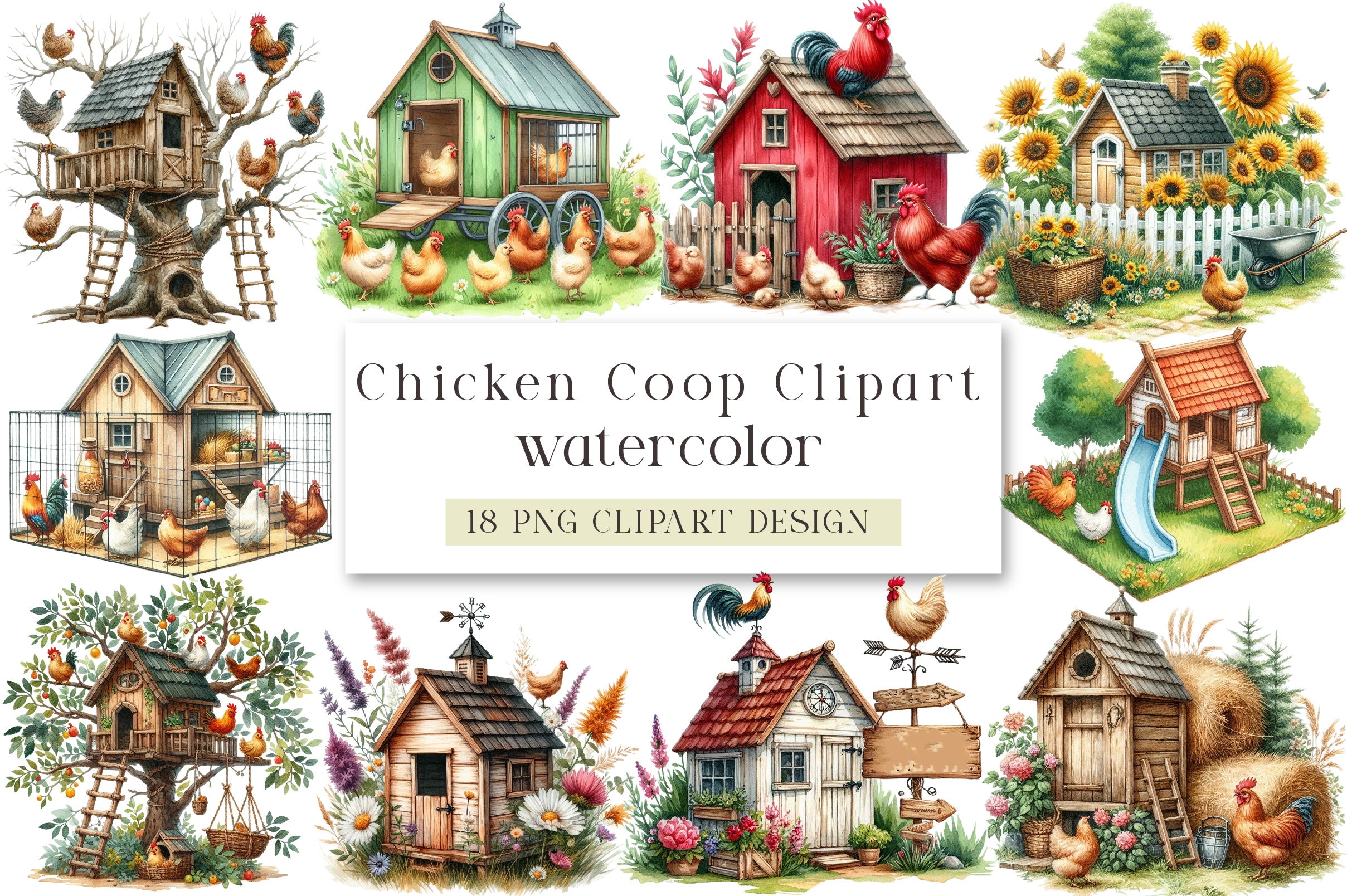 Chicken Coop Clipart Bundle