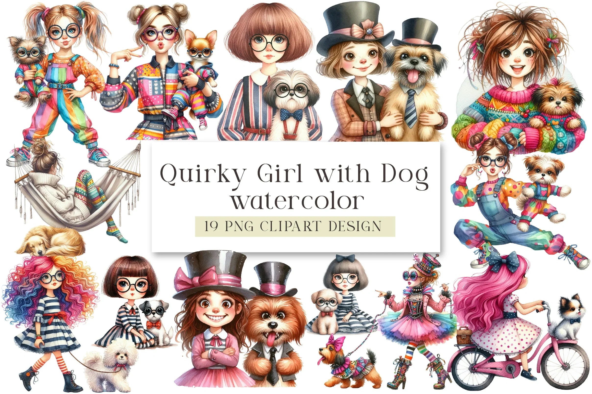 Quirky Girl and Dog Clipart Bundle - CraftNest - Digital Crafting and Art