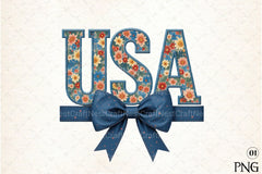 USA 4th of July Coquette Bow Flowers Clipart Bundle 2 - CraftNest - Digital Crafting and Art