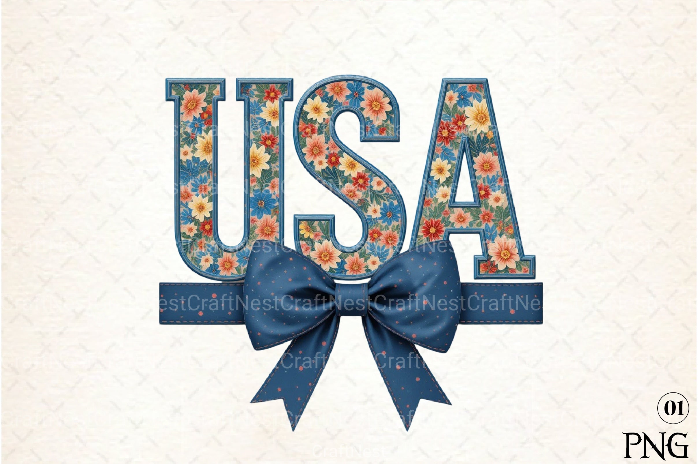 USA 4th of July Coquette Bow Flowers Clipart Bundle 2 - CraftNest - Digital Crafting and Art