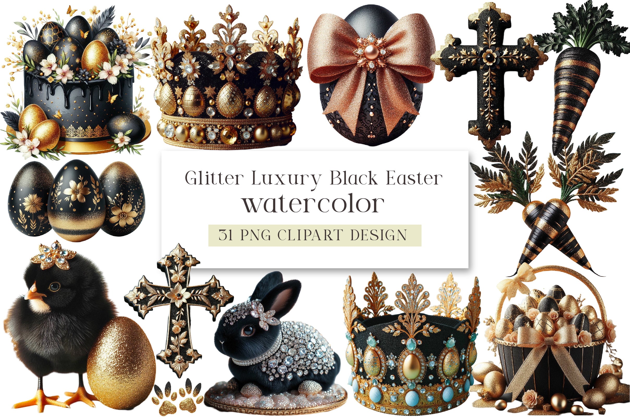 Glitter Luxury Black Easter Clipart Bundle