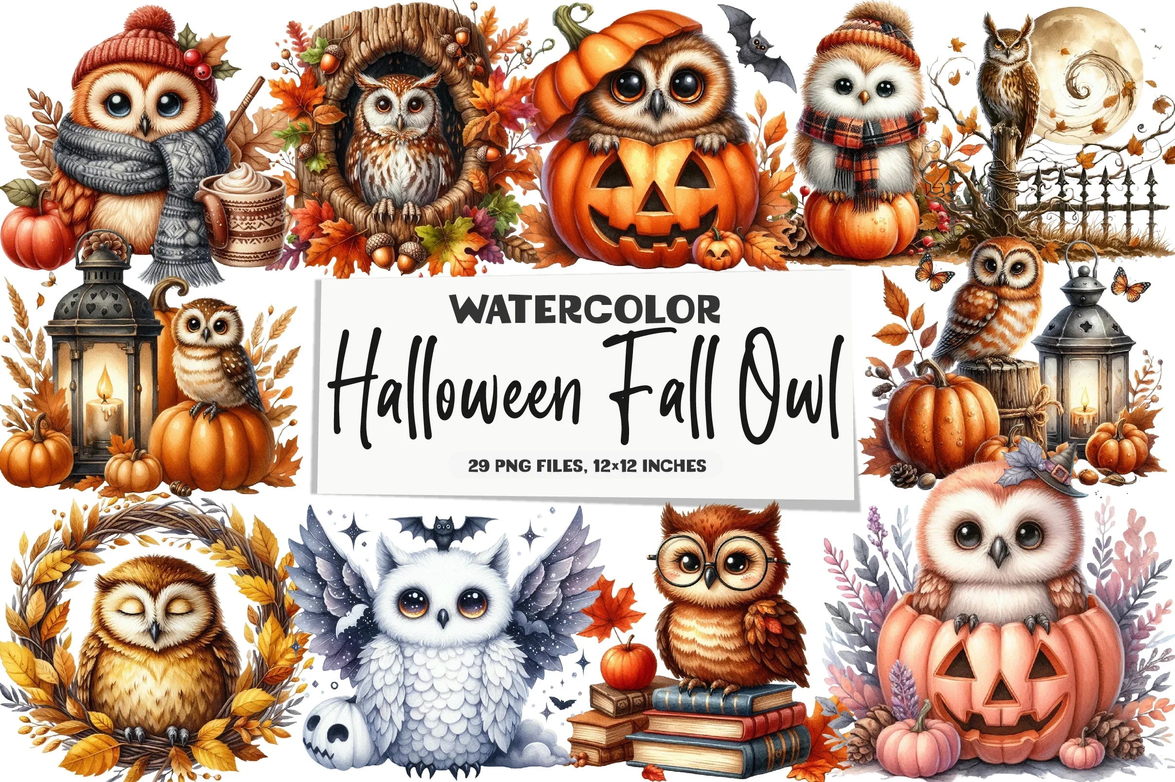 Fall Owl Halloween Clipart Bundle - CraftNest - Digital Crafting and Art