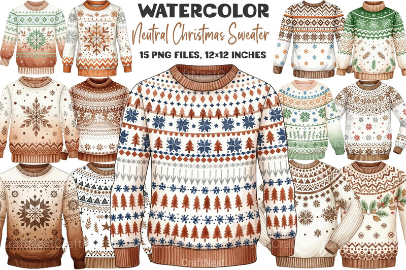 Neutral Christmas Sweater Clipart Bundle - CraftNest - Digital Crafting and Art