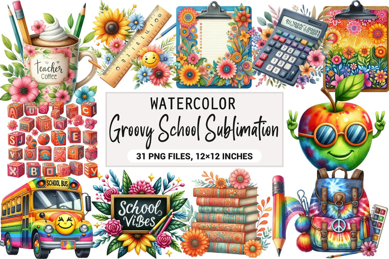 Groovy School Clipart Bundle - CraftNest - Digital Crafting and Art