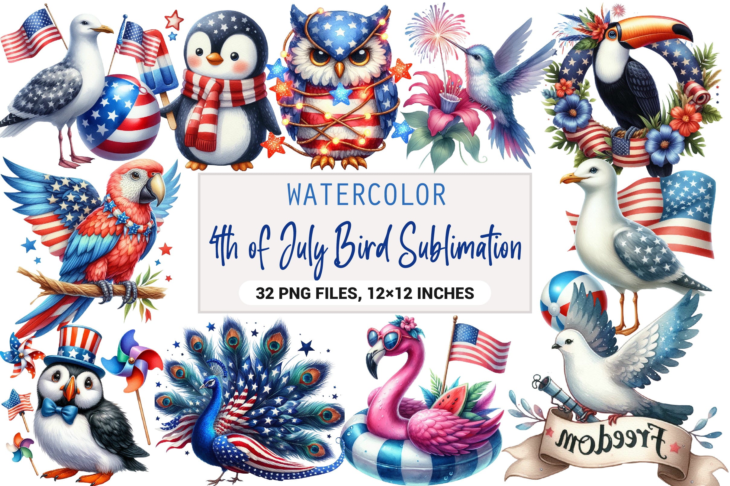 4th of July Bird Clipart Bundle