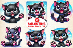 Valentine's Day Funny Black Cat Clipart Bundle - CraftNest - Digital Crafting and Art