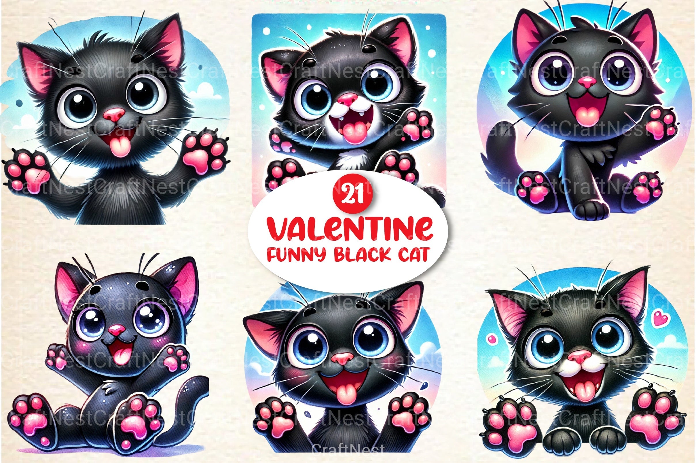 Valentine's Day Funny Black Cat Clipart Bundle - CraftNest - Digital Crafting and Art