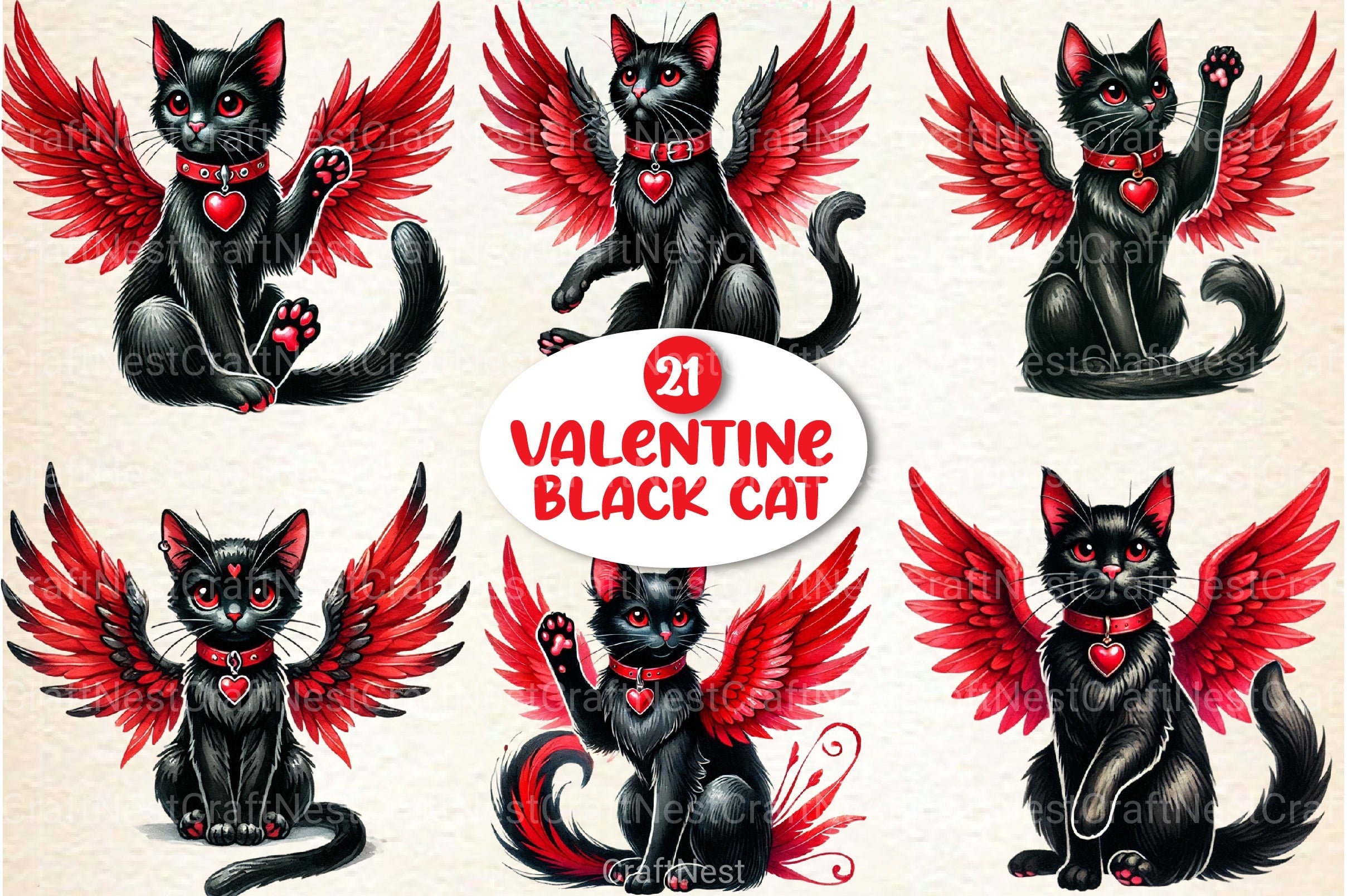 Valentine Black Cat Clipart Bundle 99 - CraftNest - Digital Crafting and Art