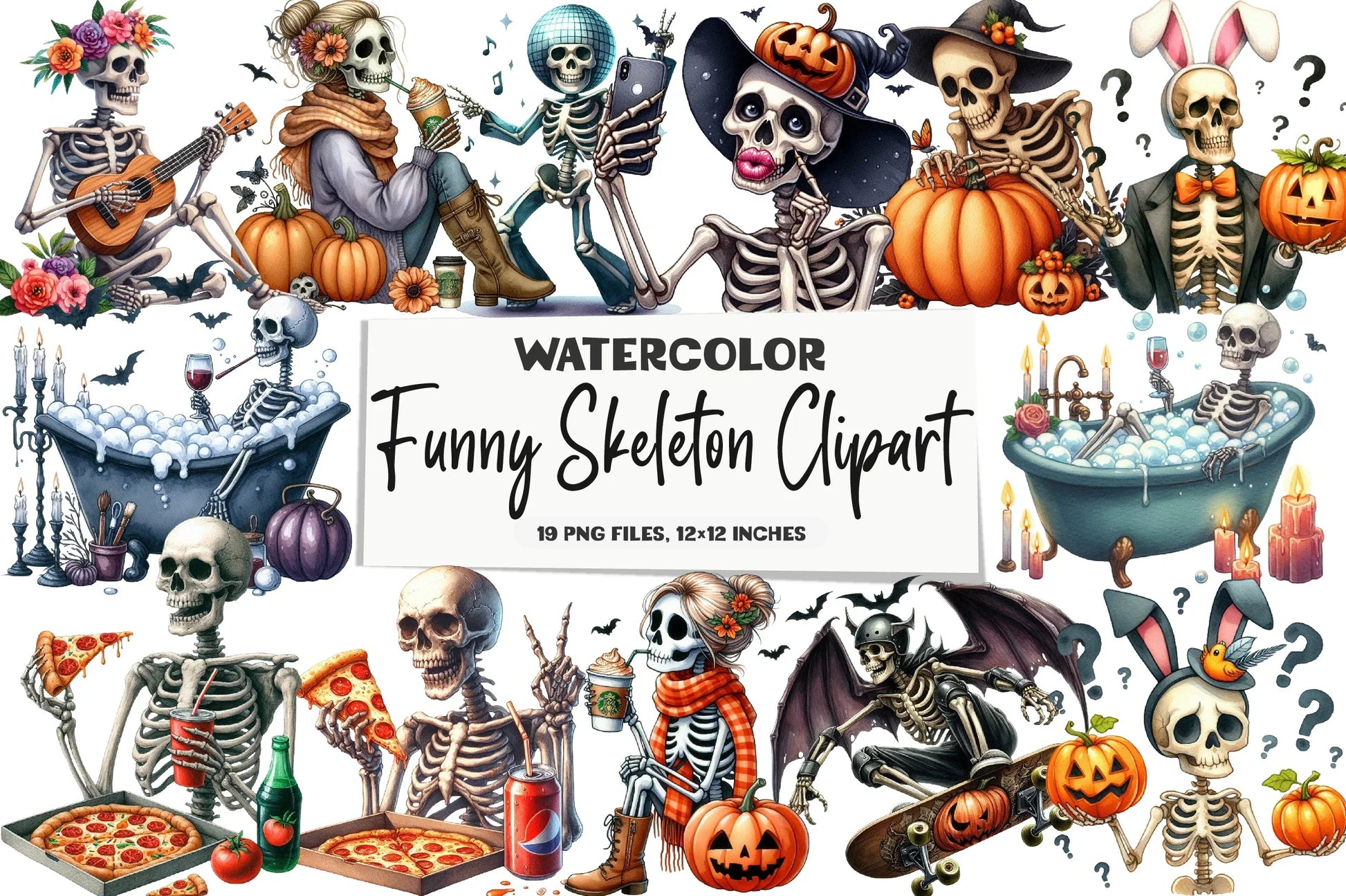 Funny Skeleton Clipart Bundle - CraftNest - Digital Crafting and Art