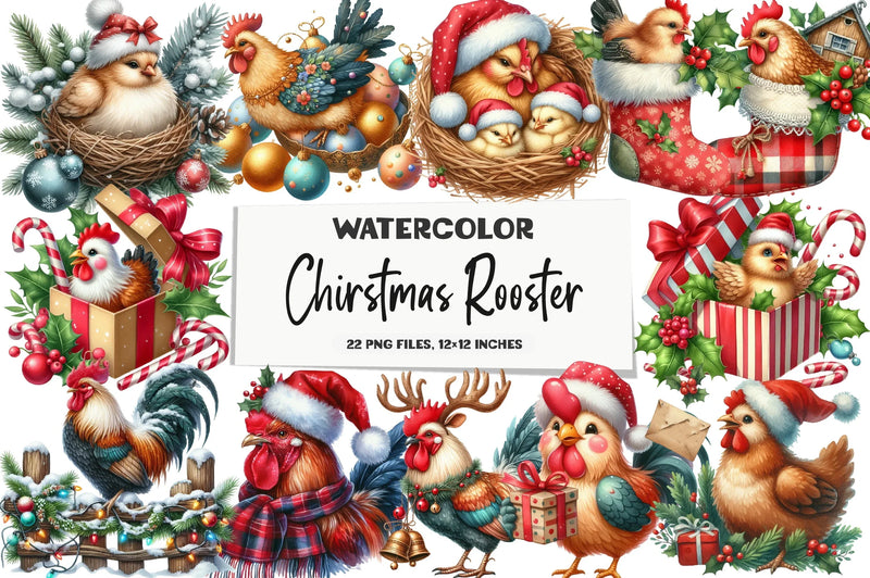 Christmas Rooster and Chicken Clipart Bundle - CraftNest - Digital Crafting and Art